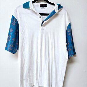 3 For 25👏❤️ VINTAGE Sporthomson Tennis Polo – White with Blue Paisley Trim
